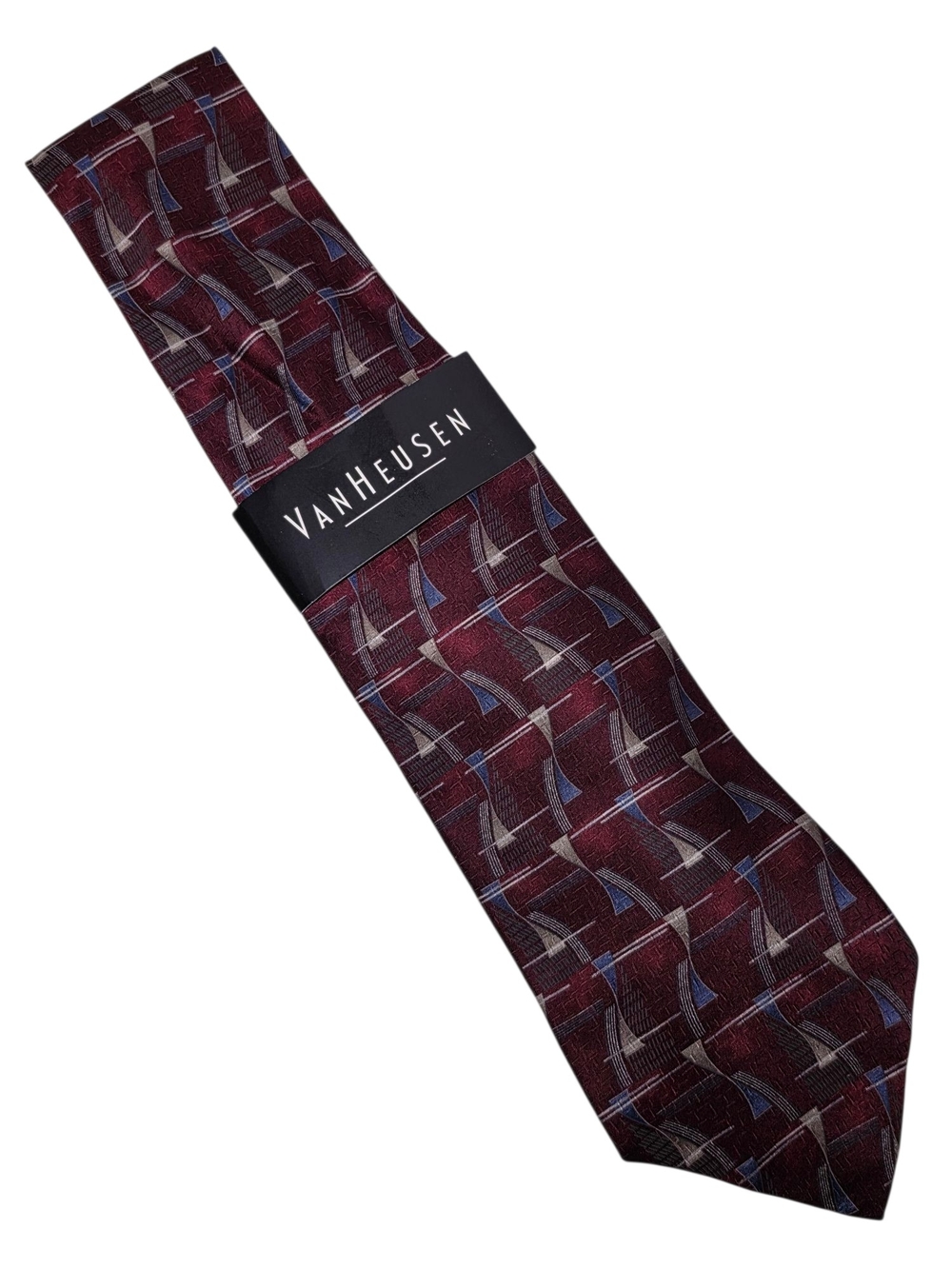 Van Heusen Silk Necktie Burgundy Jacquard Abstract Graphic Design Mens Ties NWT